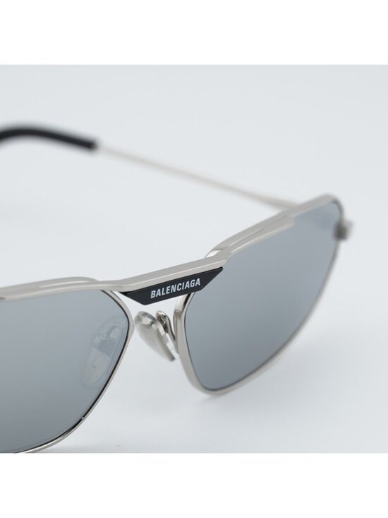 Balenciaga BB0245S 002 Sunglasses Silver Geometric Frame, Silver Mirror Lenses main image 6